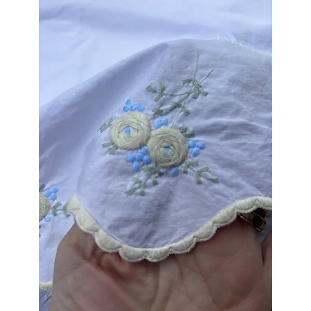 Vintage Hand Embroidered White Yellow Cotton Pillow Cover 31x22